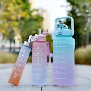 3pcs Motivational Hydration Trio Leak Proof Gradient Frosted Sports Water Bottle